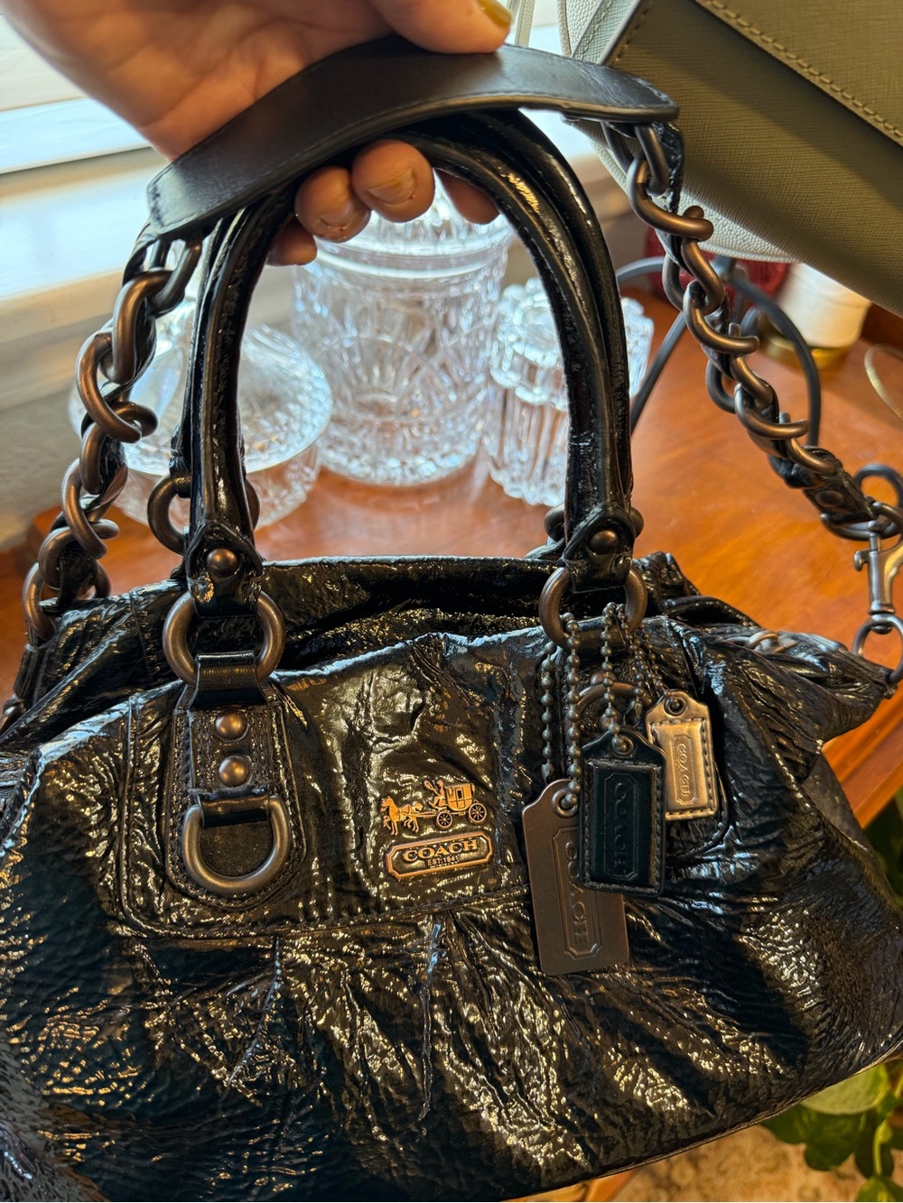 Coach Black Patent Leather Satchel Shoulder Bag Convertible Strap